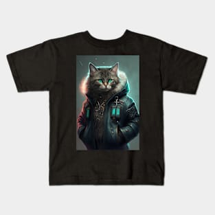 Cool portrait of a Cyber Future Cat Kids T-Shirt